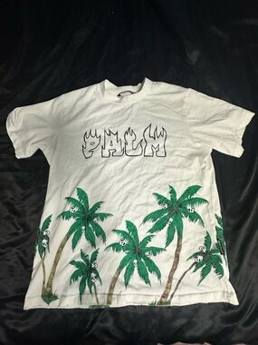 Palm Angels White Tee with Black Flame Outline